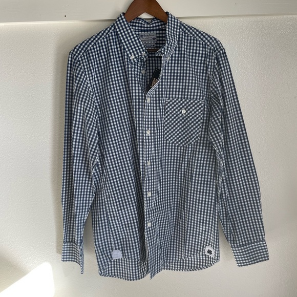 Lucky Brand M Blue White Check Button Down Shirt Too - Picture 2 of 9